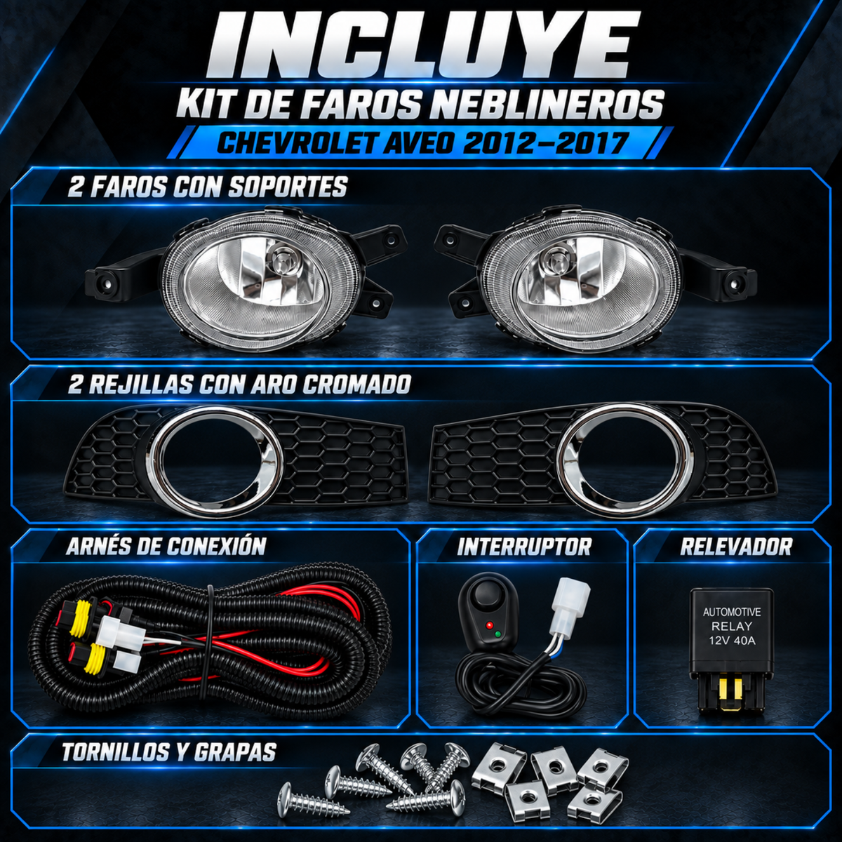 Kit de Faros de Niebla para Chevrolet Aveo 2012 a 2017 Tipo Original