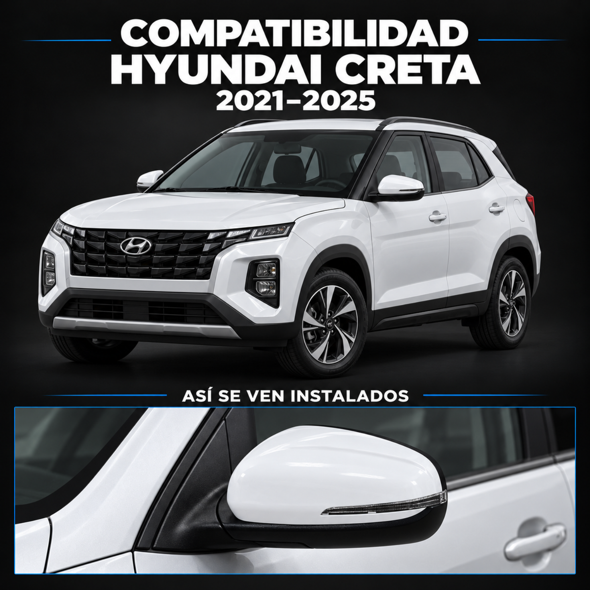Par de Espejos Eléctricos Plegables para Hyundai Creta 2021 a 2025, 7 Pines