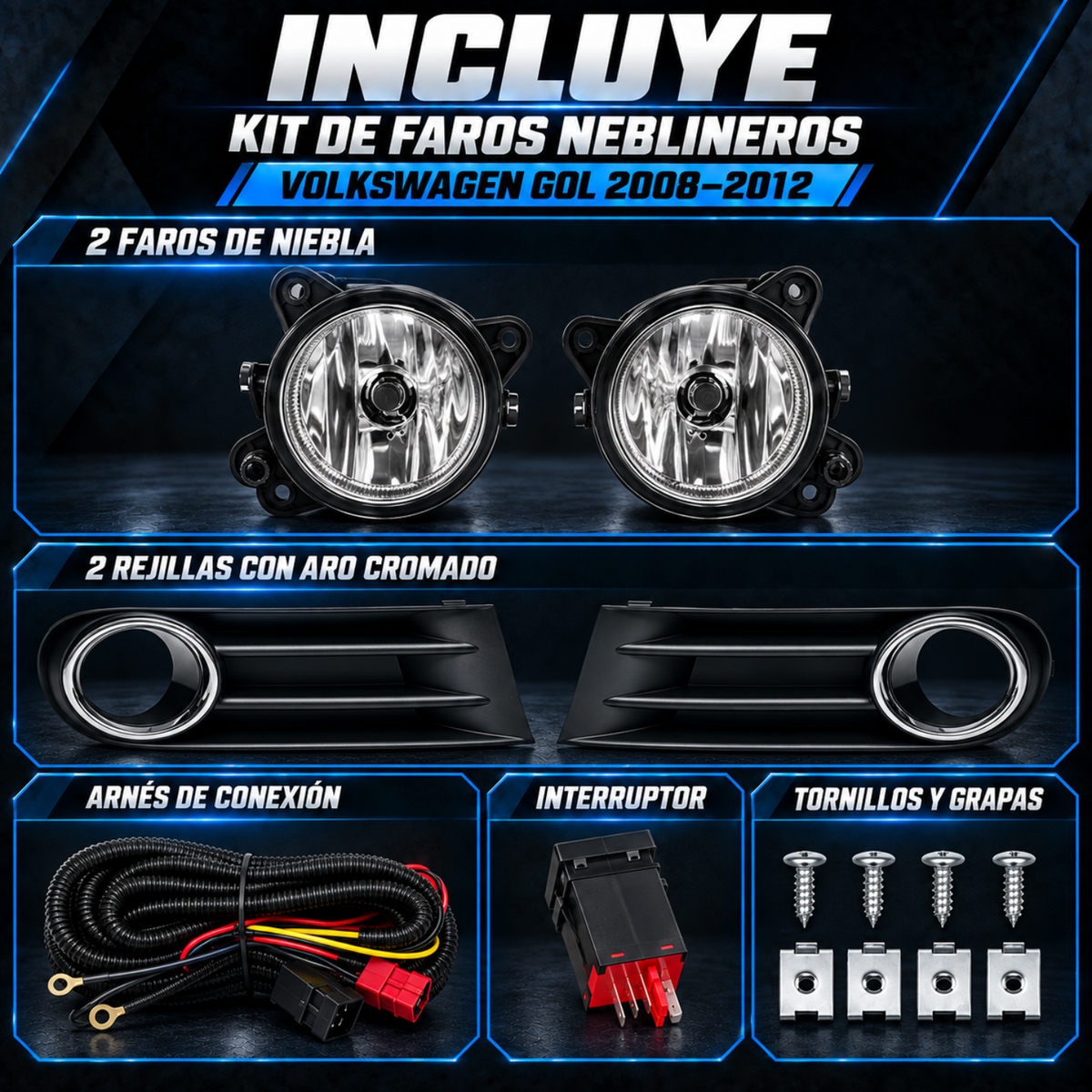 Kit de Faros de Niebla para Gol 2008 a 2012 Tipo Original con Focos