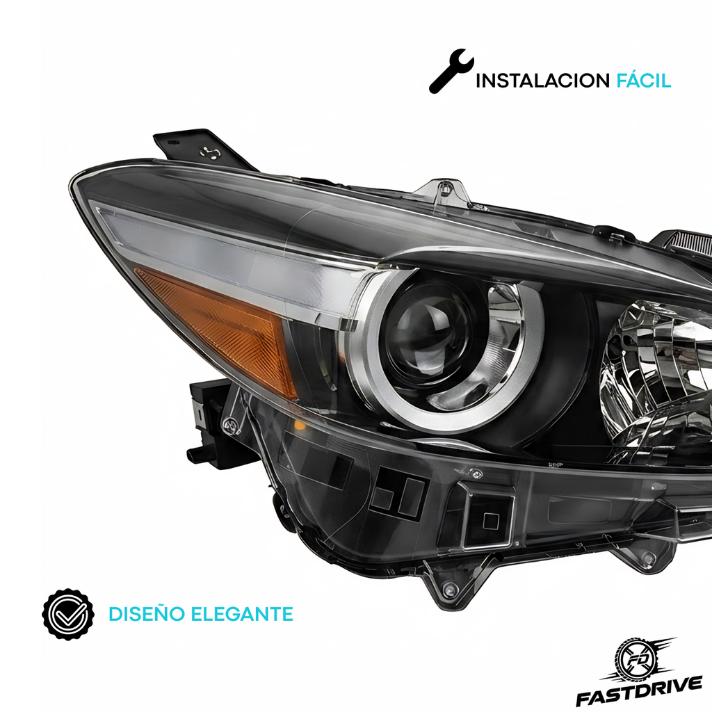 Par De Faros Para Mazda 3 2017 A 2018 Fondo negro Con lupa Mica ambar