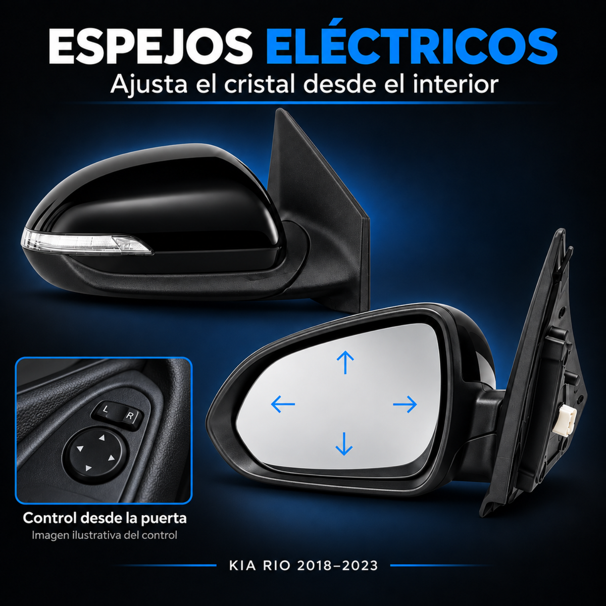 Par de Espejos Eléctricos para Kia Rio 2018 a 2023 de 5 Pines