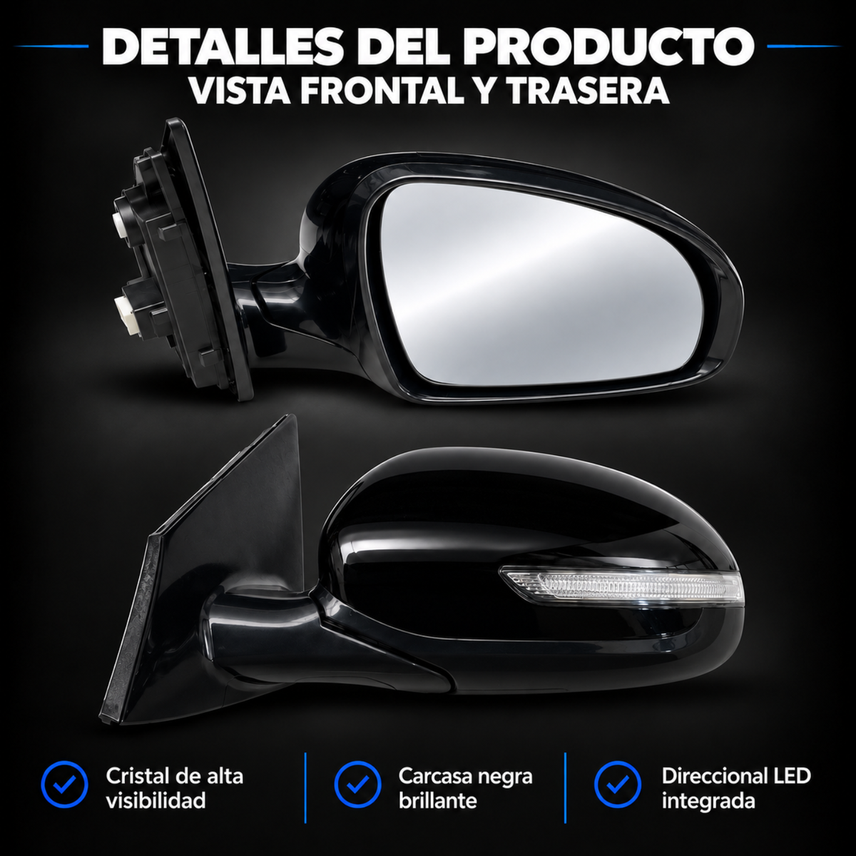 Par de Espejos Eléctricos Abatibles con Direccional LED para Kia Sportage 2016 a 2022, 8 Pines