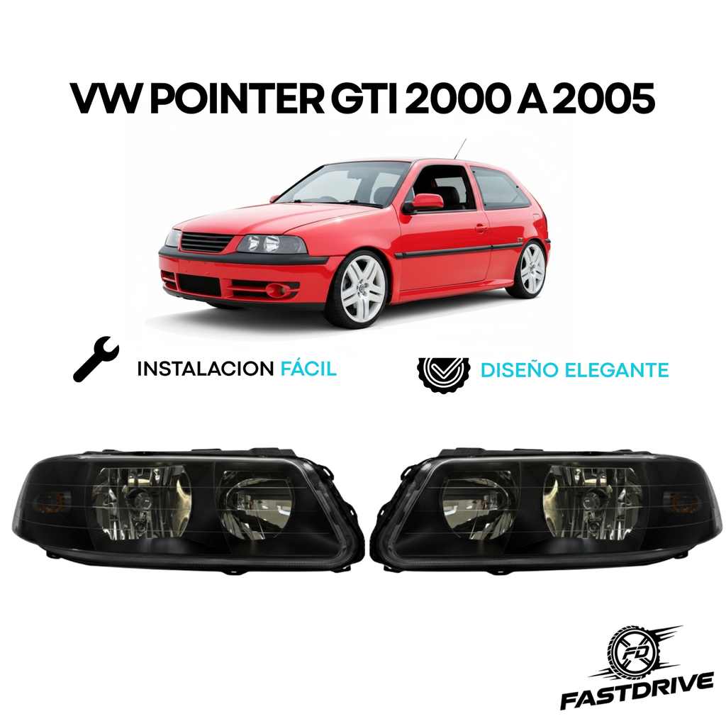 Par De Faros Pointer Gti Negro 2000 A 2005 Con foco Fastdrive