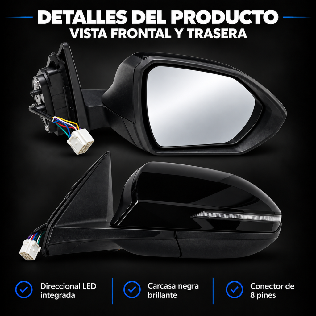 Par de Espejos Laterales Eléctricos para Hyundai Tucson 2022 a 2025, 8 Pines