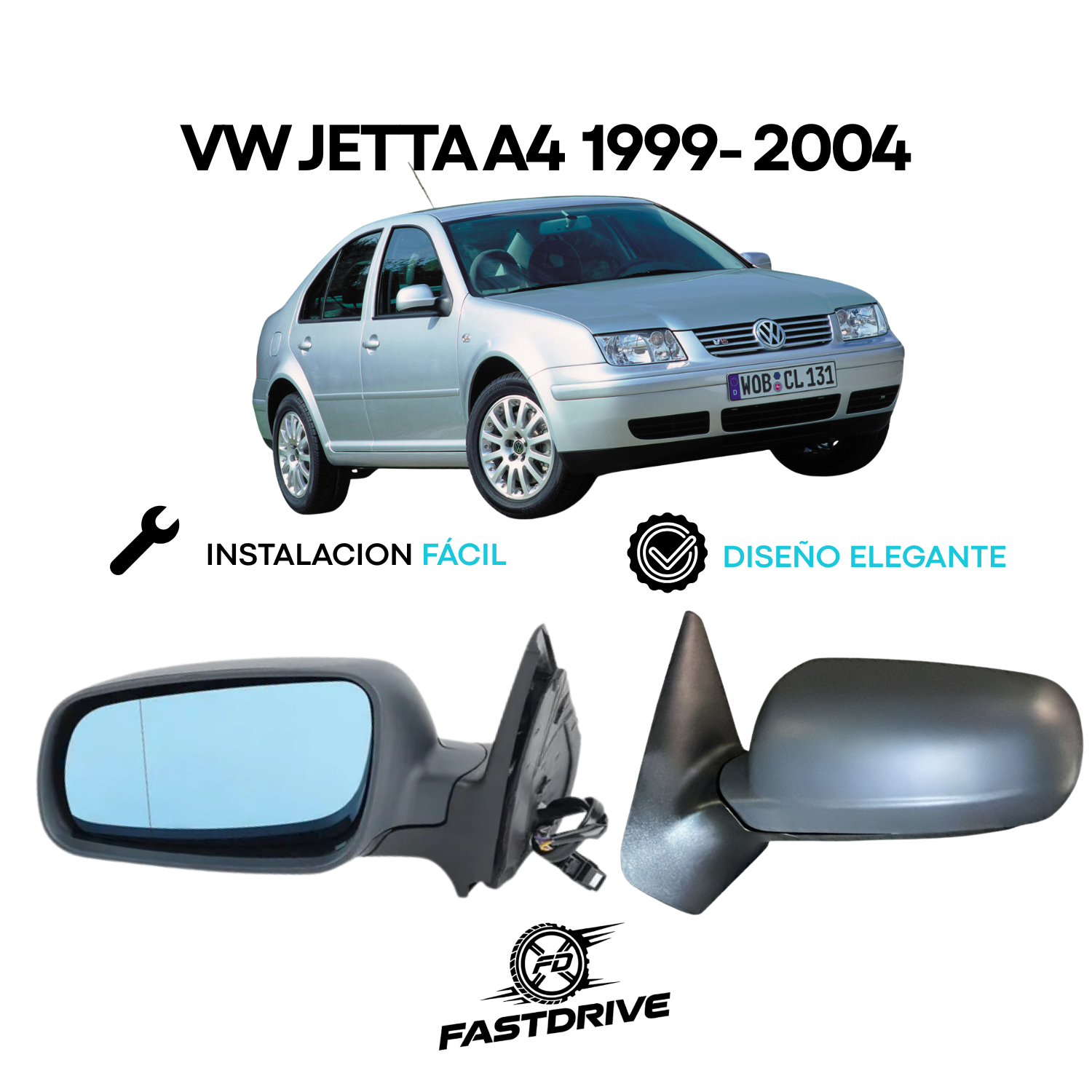 Par De Espejos Eléctricos Golf, Jetta A4 1999 A 2007 Luna Azul