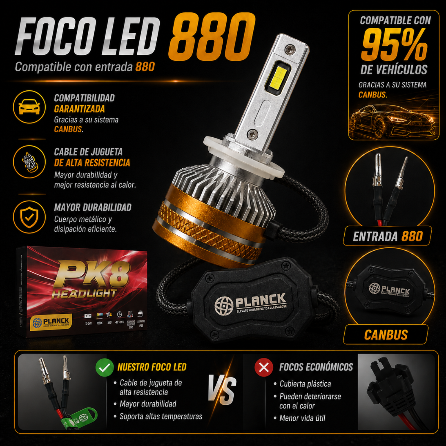 Kit Focos Led Planck Pk8 90w Con Chip De Oro Csp Canbus Ip65