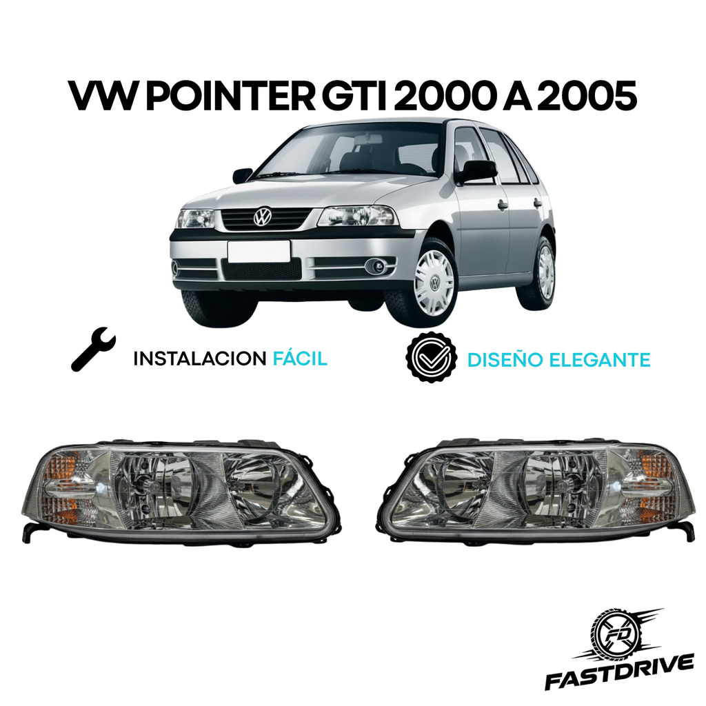 Par Faros Pointer Gti 2000 A 2005 Fondo Cromado Doble Foco
