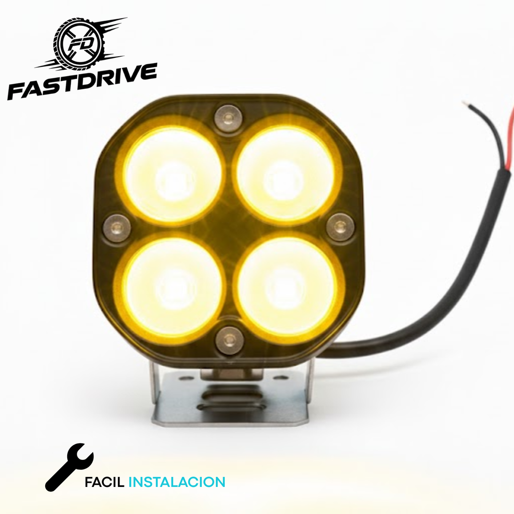 Par Faro Auxiliar 4 Led 40w Cuadrado Amarillo Luz Fija Lupa