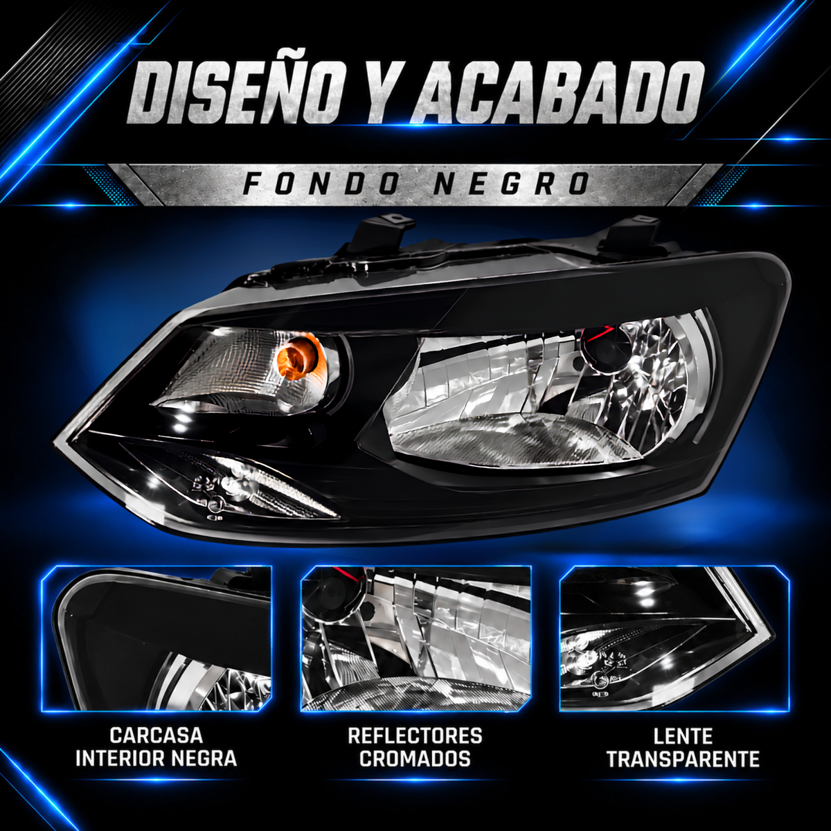 Par de Faros con Motor para Vento 2014 a 2015 Fondo Negro
