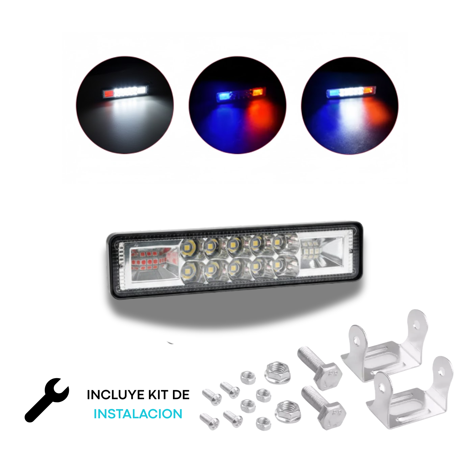 2 Faros Con 16 Leds Cada Barra, Cob de Emergencia color rojo y azul