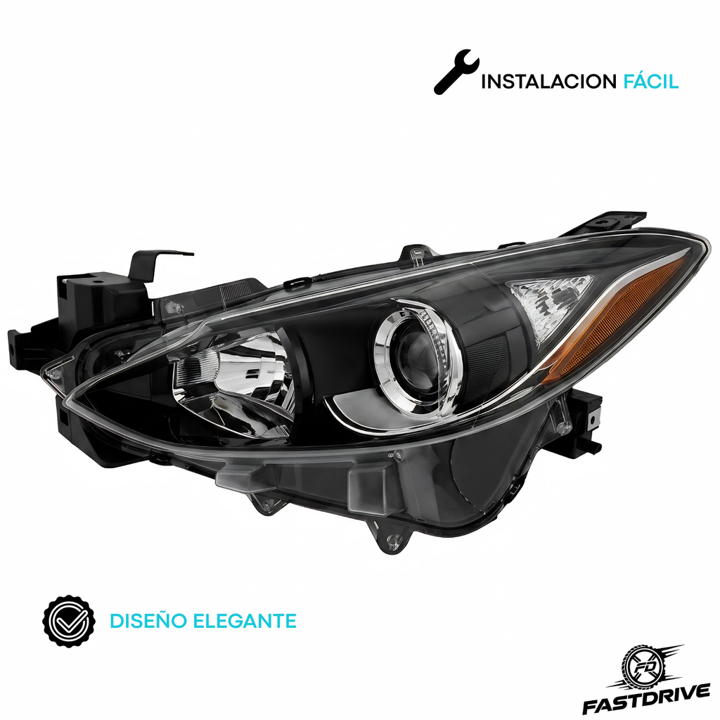 Par De Faros Para Mazda 3 2014 A 2016 Con Lupa Fondo Negro