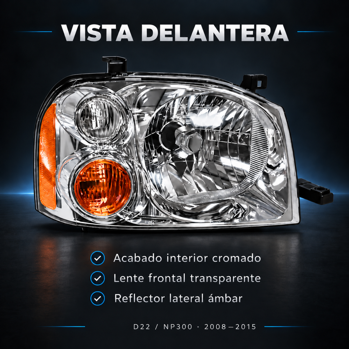 Par de Faros Cromados para Nissan D22 NP300 2008-2015