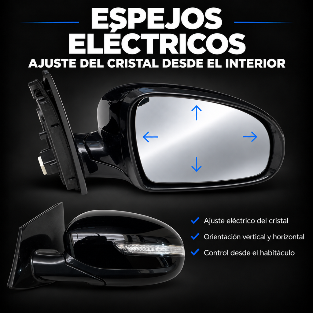 Par de Espejos Eléctricos Abatibles con Direccional LED para Kia Sportage 2016 a 2022, 8 Pines