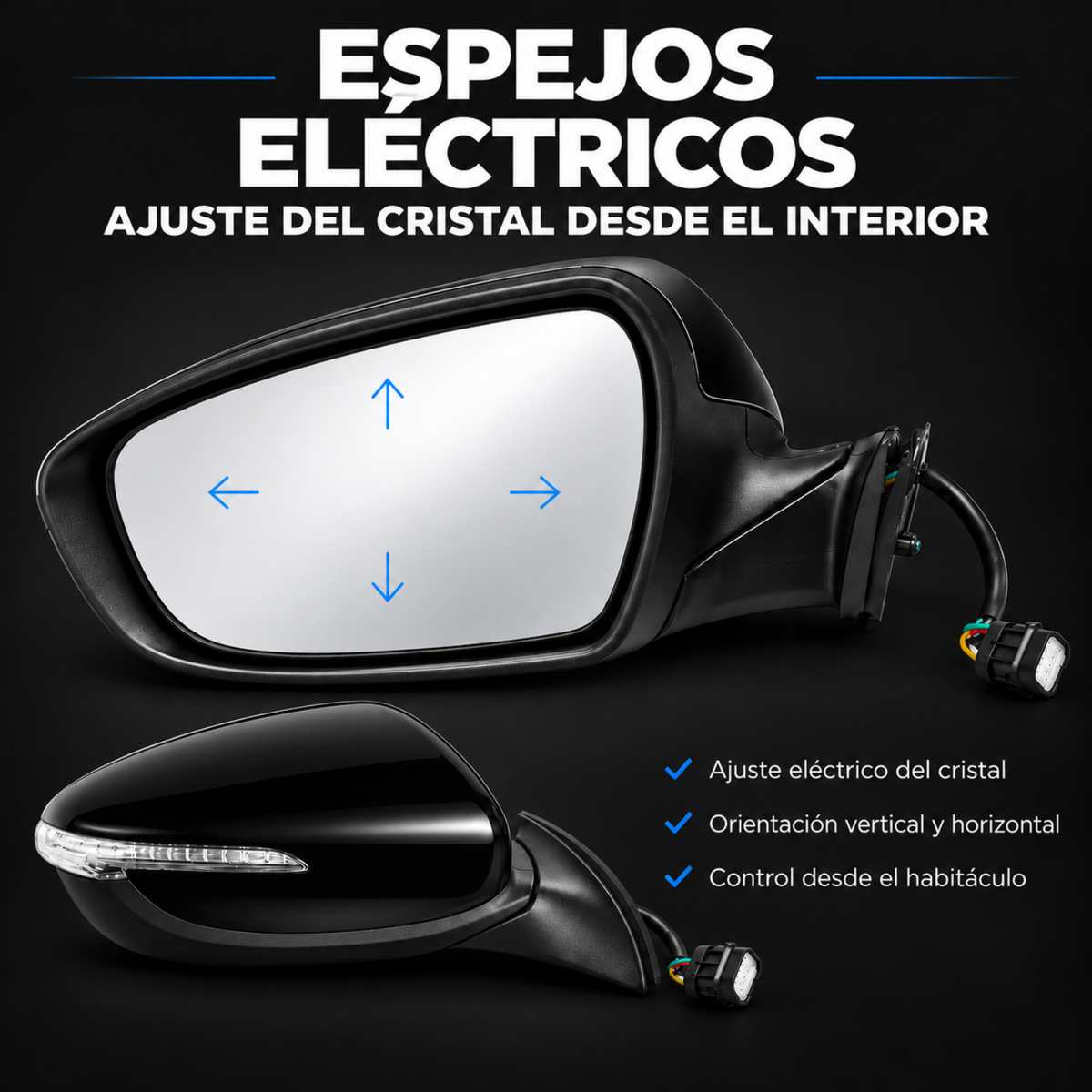 Par de Espejos Eléctricos con Direccional para Kia Forte 2016 a 2018, 6 Pines