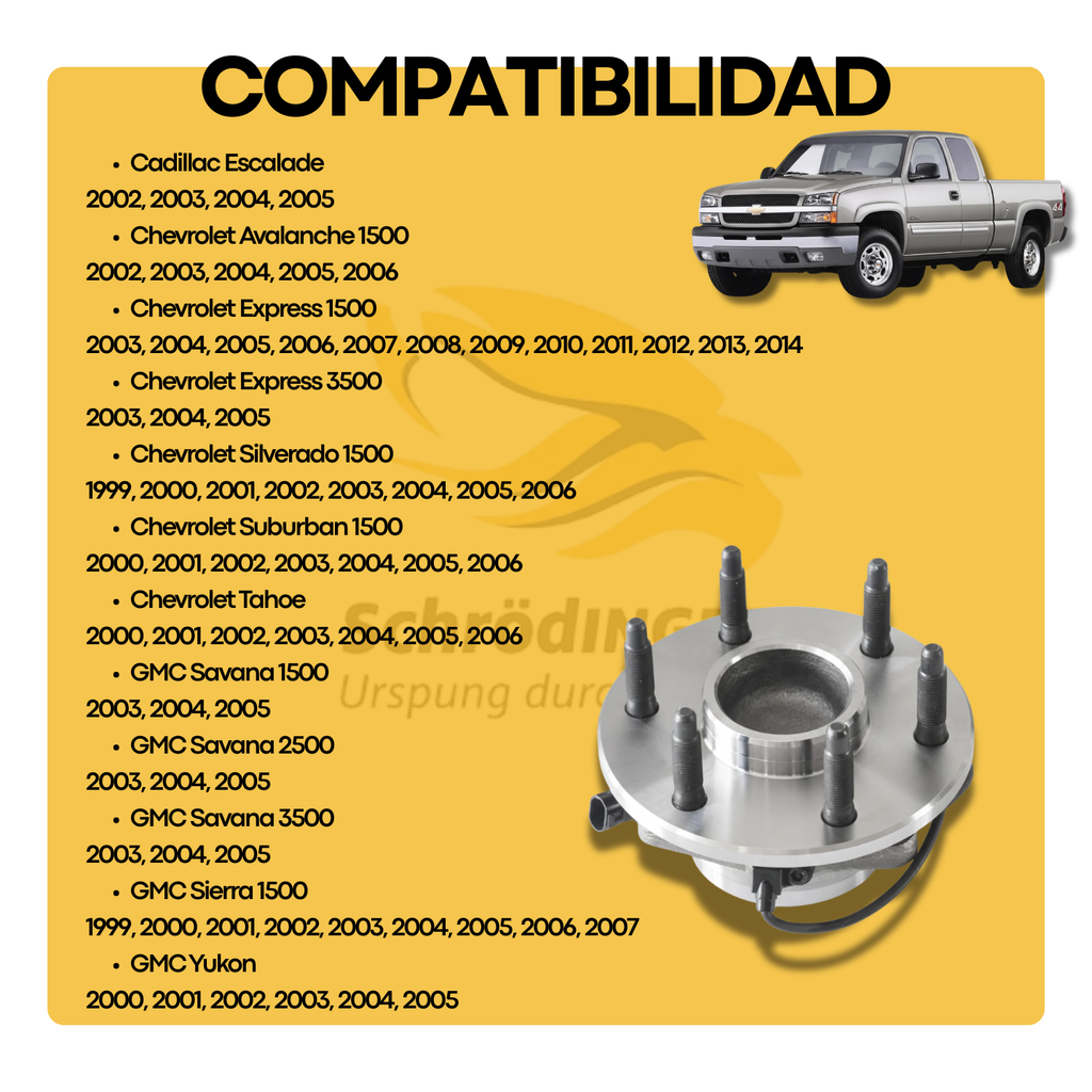 Maza Rueda Delantera Savana Sierra Silverado Suburban 1999 A 2014