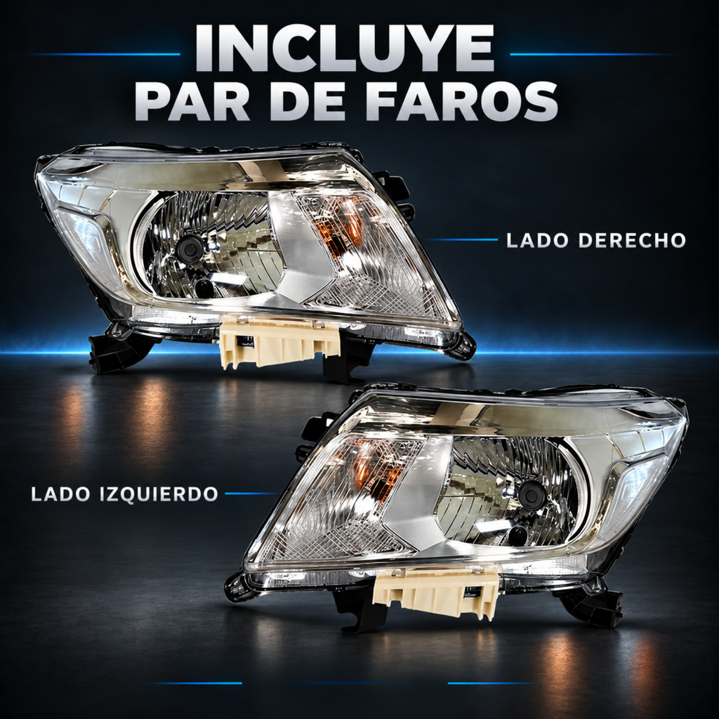 Par de Faros Delanteros para NP300 D23 2016 a 2020 Fondo Cromado