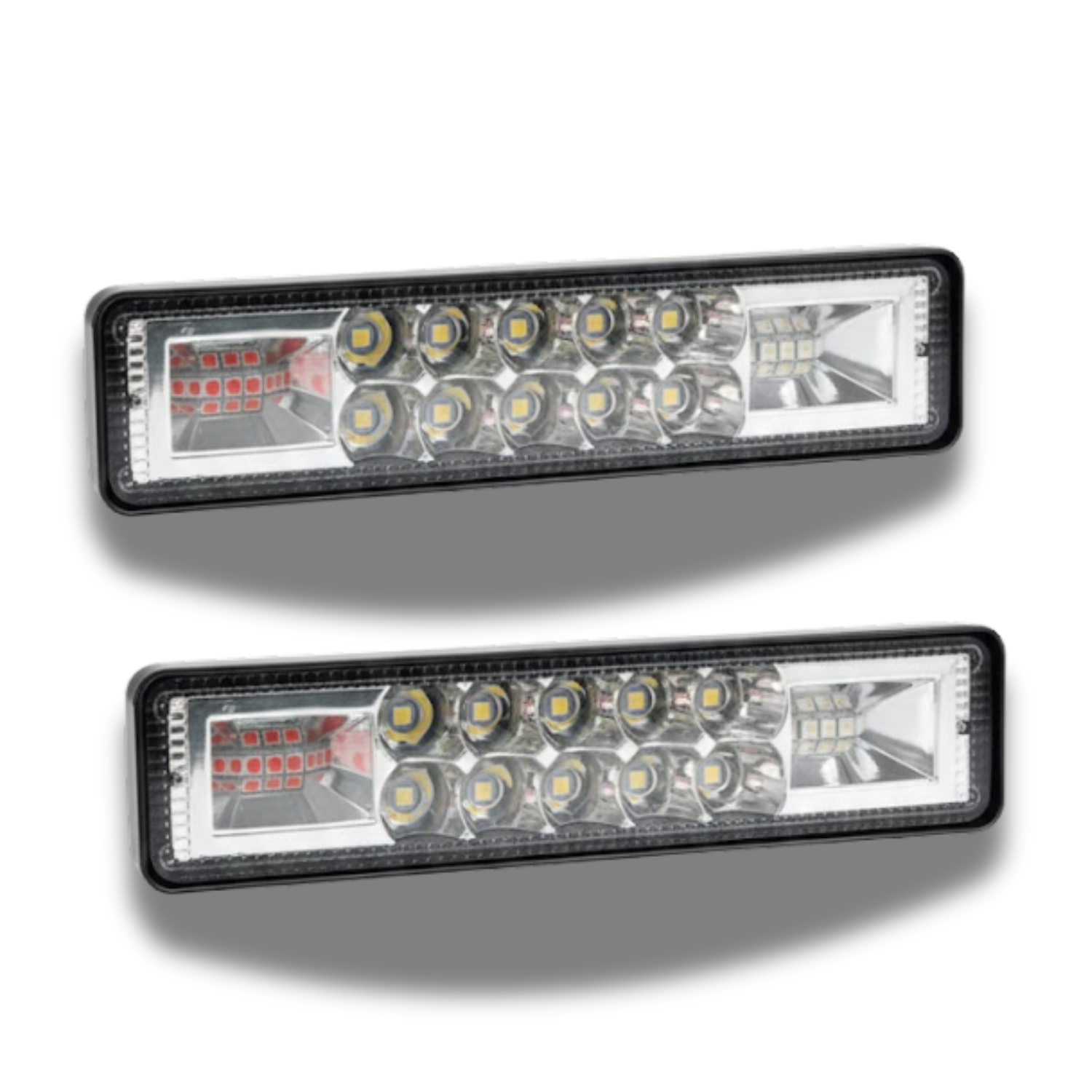 2 Faros Con 16 Leds Cada Barra, Cob de Emergencia color rojo y azul