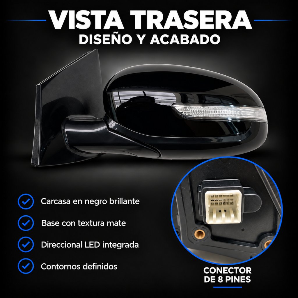 Par de Espejos Eléctricos Abatibles con Direccional LED para Kia Sportage 2016 a 2022, 8 Pines