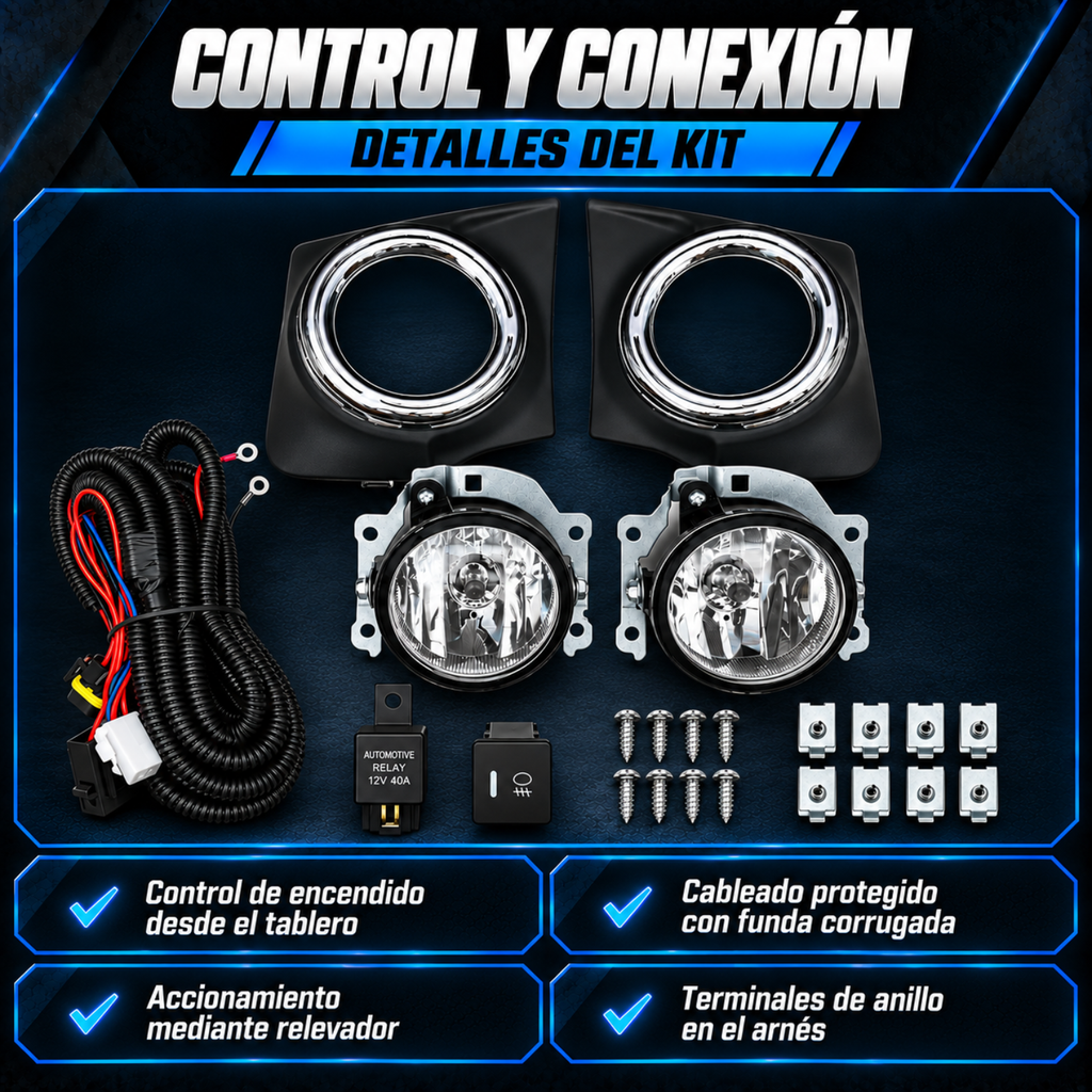 Kit de Faros de Niebla con Rejillas y Aro Cromado para Mitsubishi L200 2016 a 2019