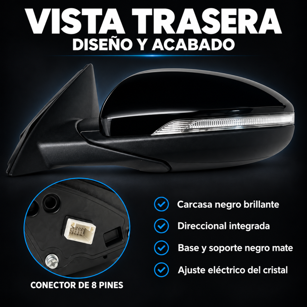 Par de Espejos Eléctricos con Direccional para Kia Forte 2019 a 2024 de 8 Pines
