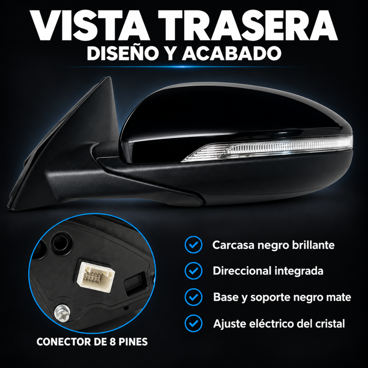 Par de Espejos Eléctricos con Direccional para Kia Forte 2019 a 2024 de 8 Pines