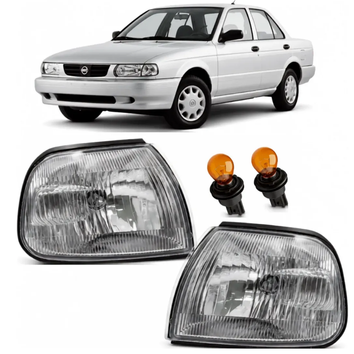 Par de Faros Direccionales con Focos para Nissan Tsuru III 2001–2017