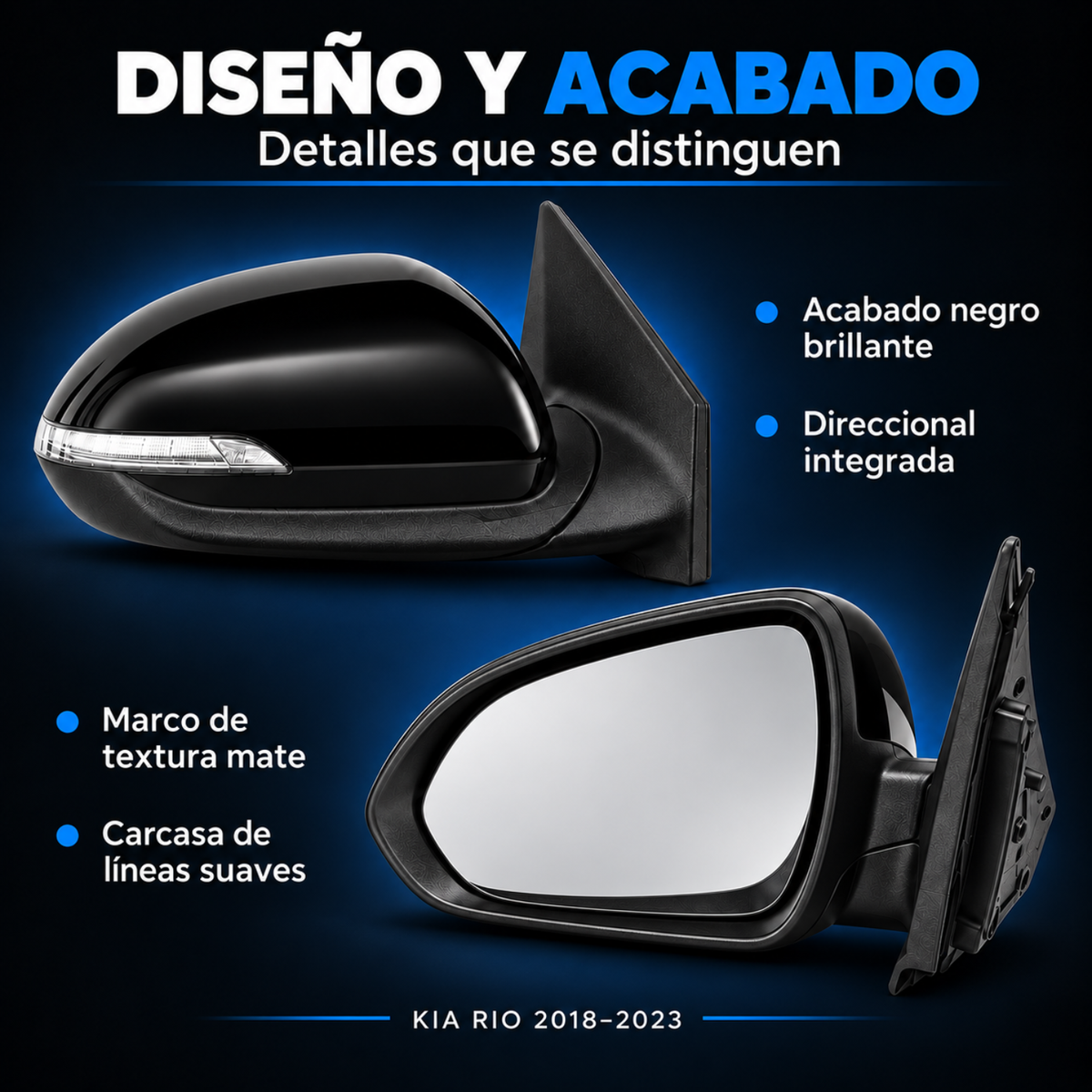 Par de Espejos Eléctricos para Kia Rio 2018 a 2023 de 5 Pines