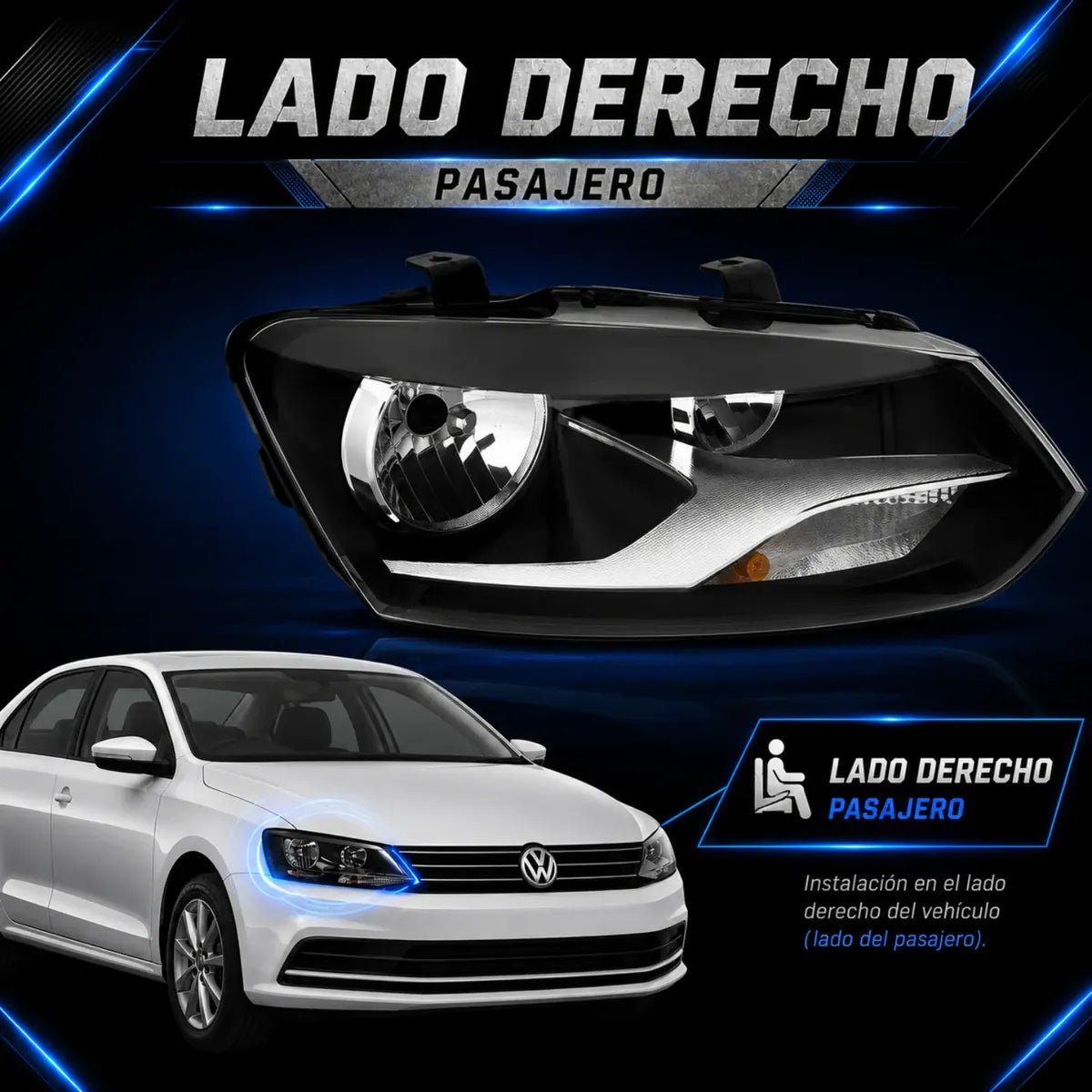 Faro Delantero Derecho Pasajero Vw Vento Con Motor 2016 2022
