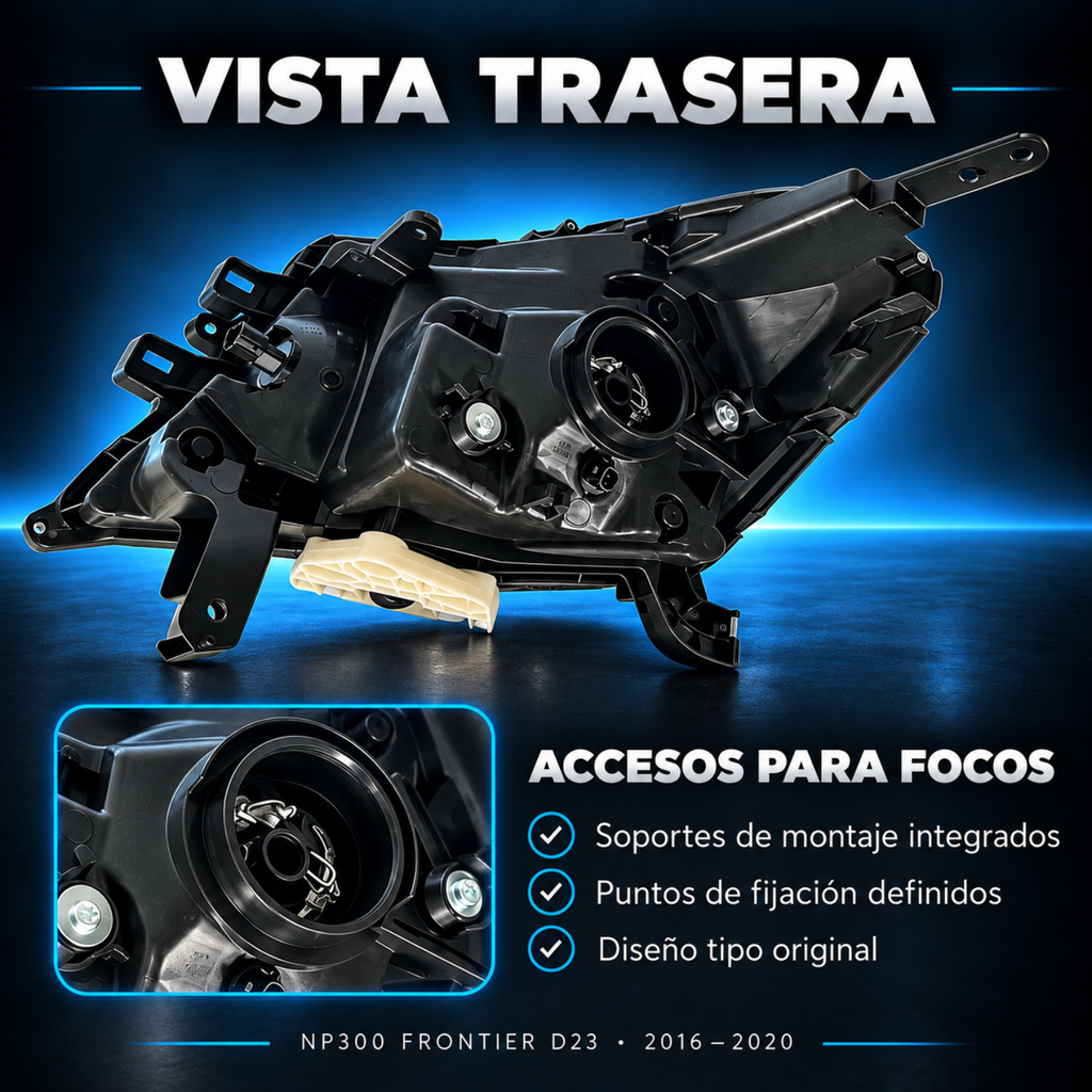 Par de Faros Delanteros para NP300 D23 2016 a 2020 Fondo Cromado