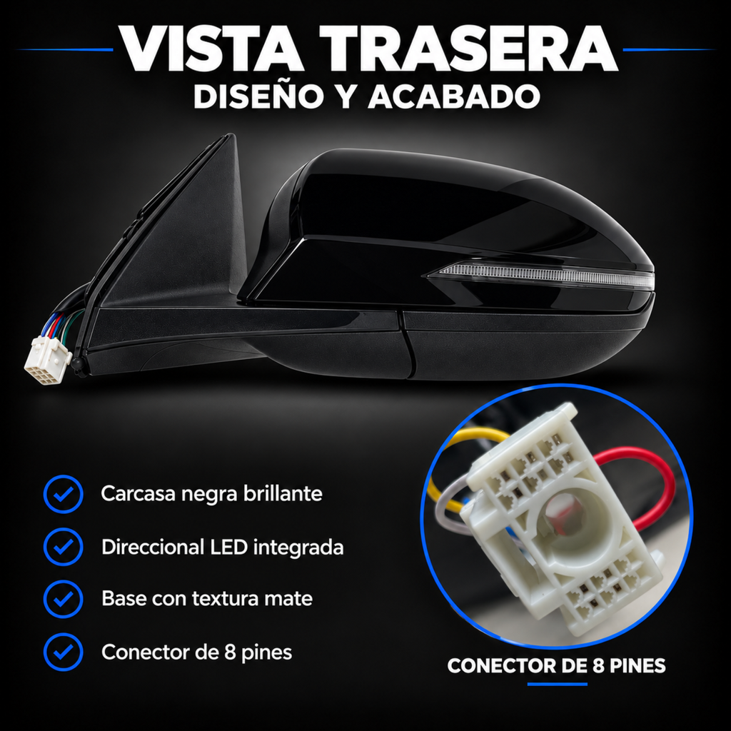 Par de Espejos Laterales Eléctricos para Hyundai Tucson 2022 a 2025, 8 Pines