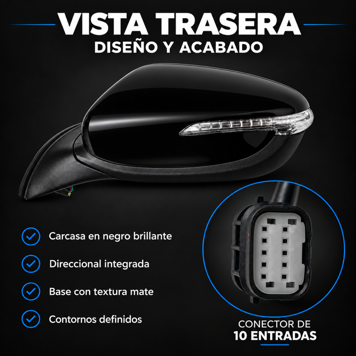 Par de Espejos Eléctricos con Direccional para Kia Forte 2016 a 2018, 6 Pines