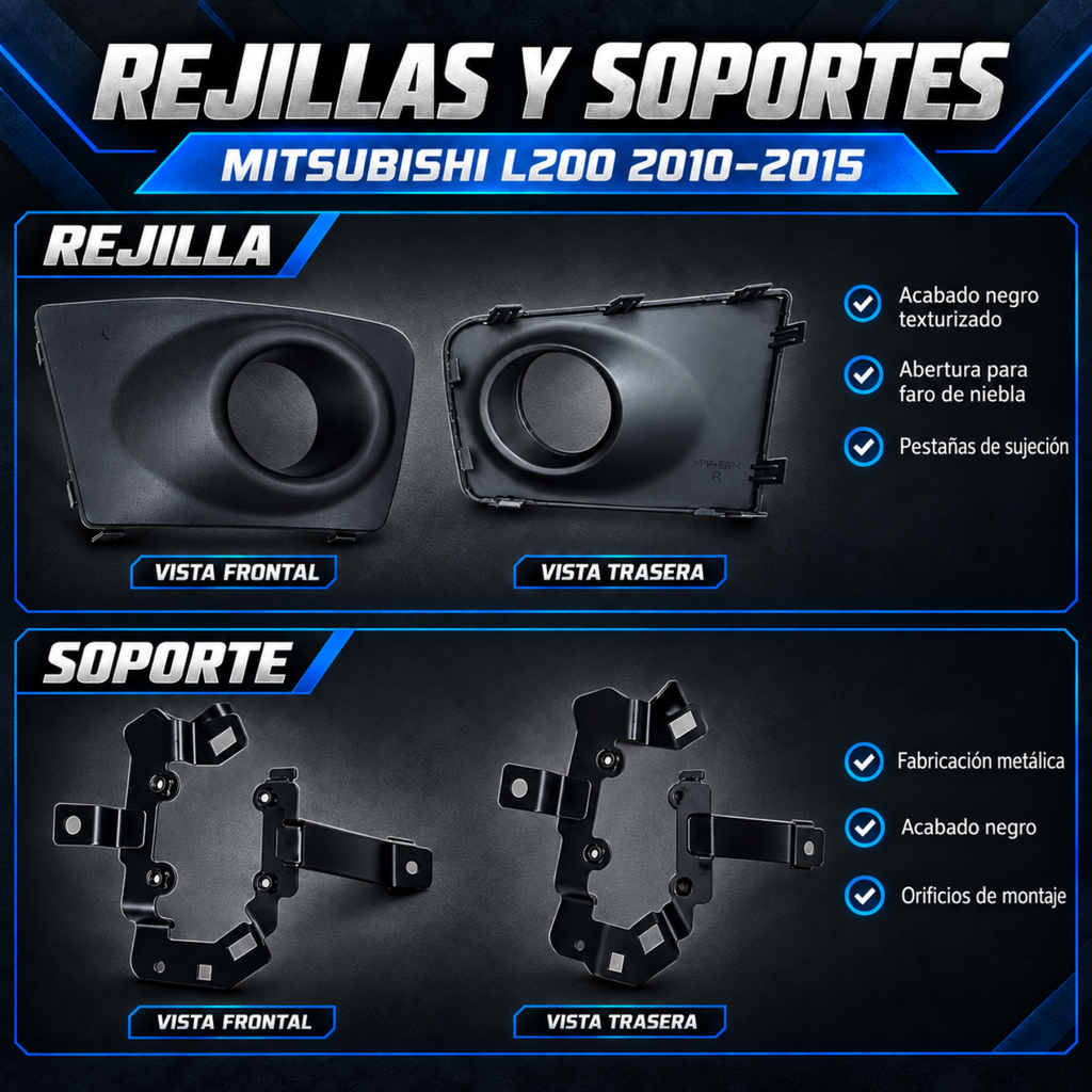 Kit de Faros de Niebla con Rejillas para Mitsubishi L200 2010 a 2015