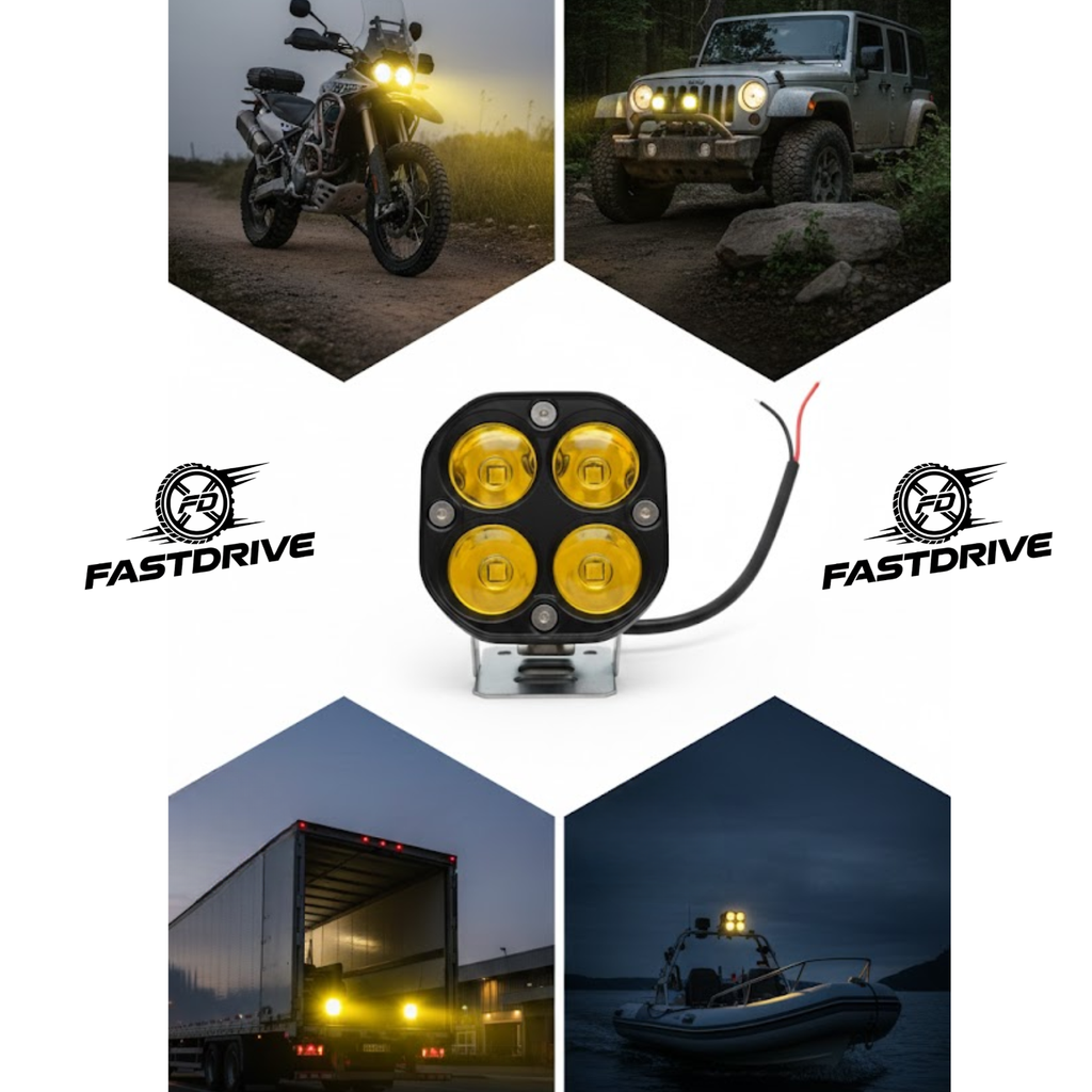 Par Faro Auxiliar 4 Led 40w Cuadrado Amarillo Luz Fija Lupa