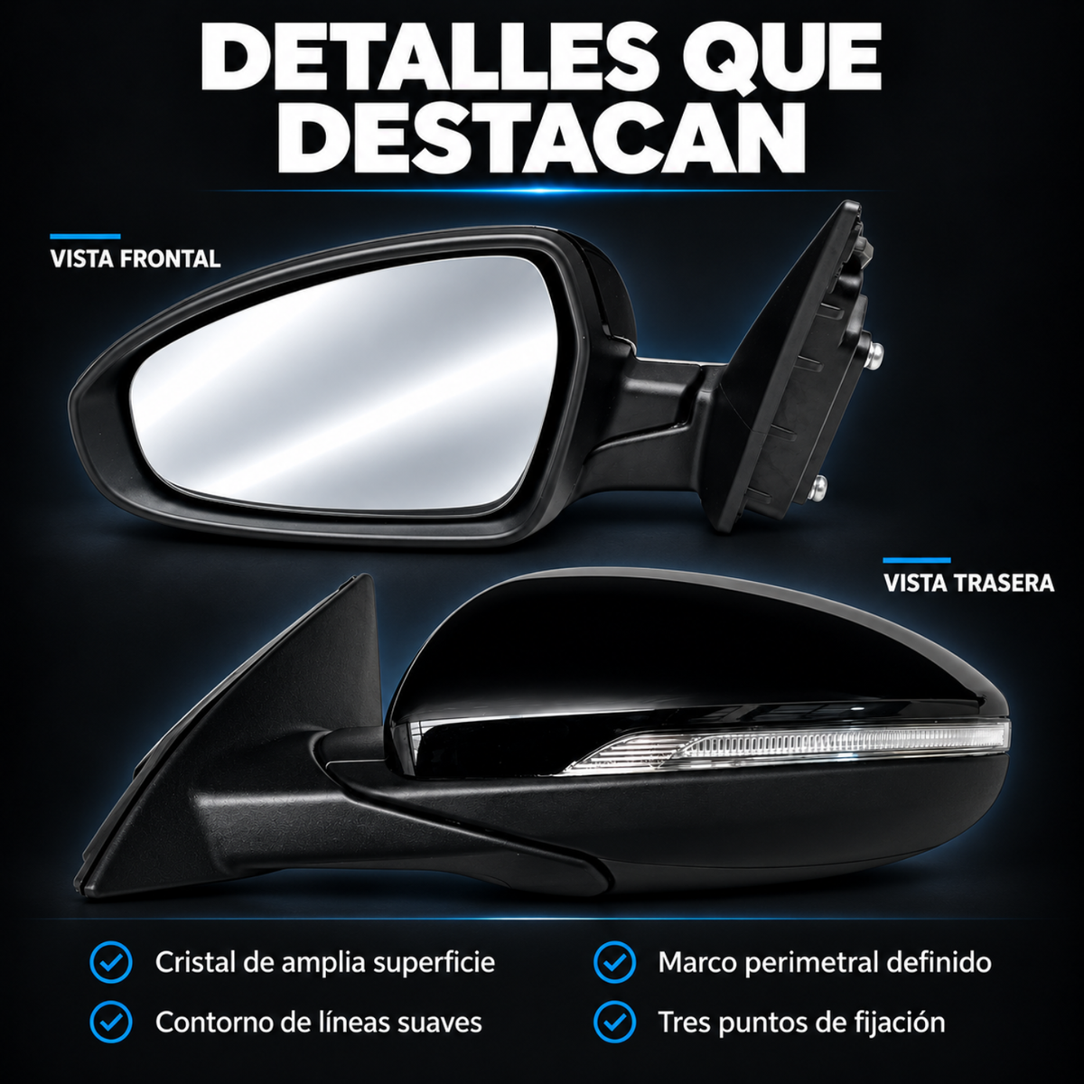 Par de Espejos Eléctricos con Direccional para Kia Forte 2019 a 2024 de 8 Pines