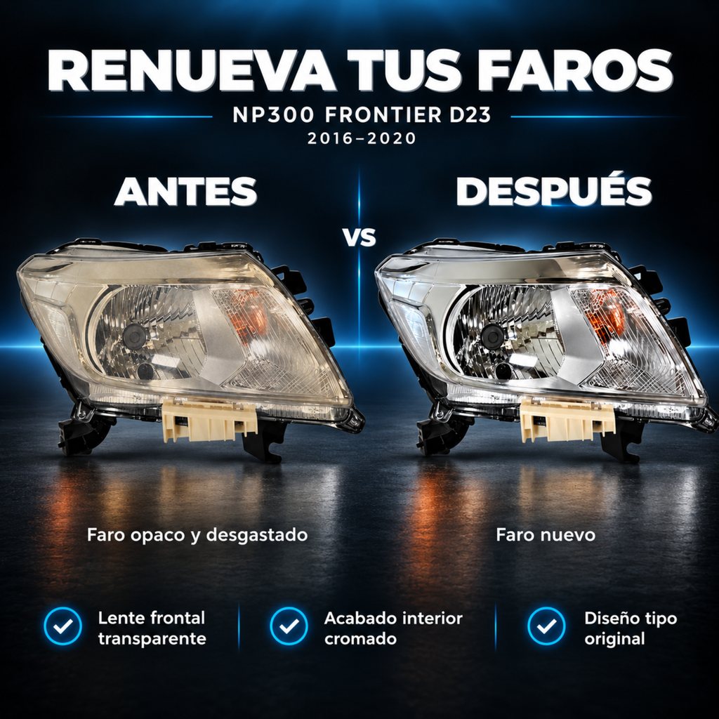 Par de Faros Delanteros para NP300 D23 2016 a 2020 Fondo Cromado