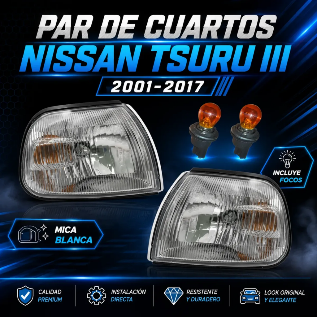 Par de Faros Direccionales con Focos para Nissan Tsuru III 2001–2017