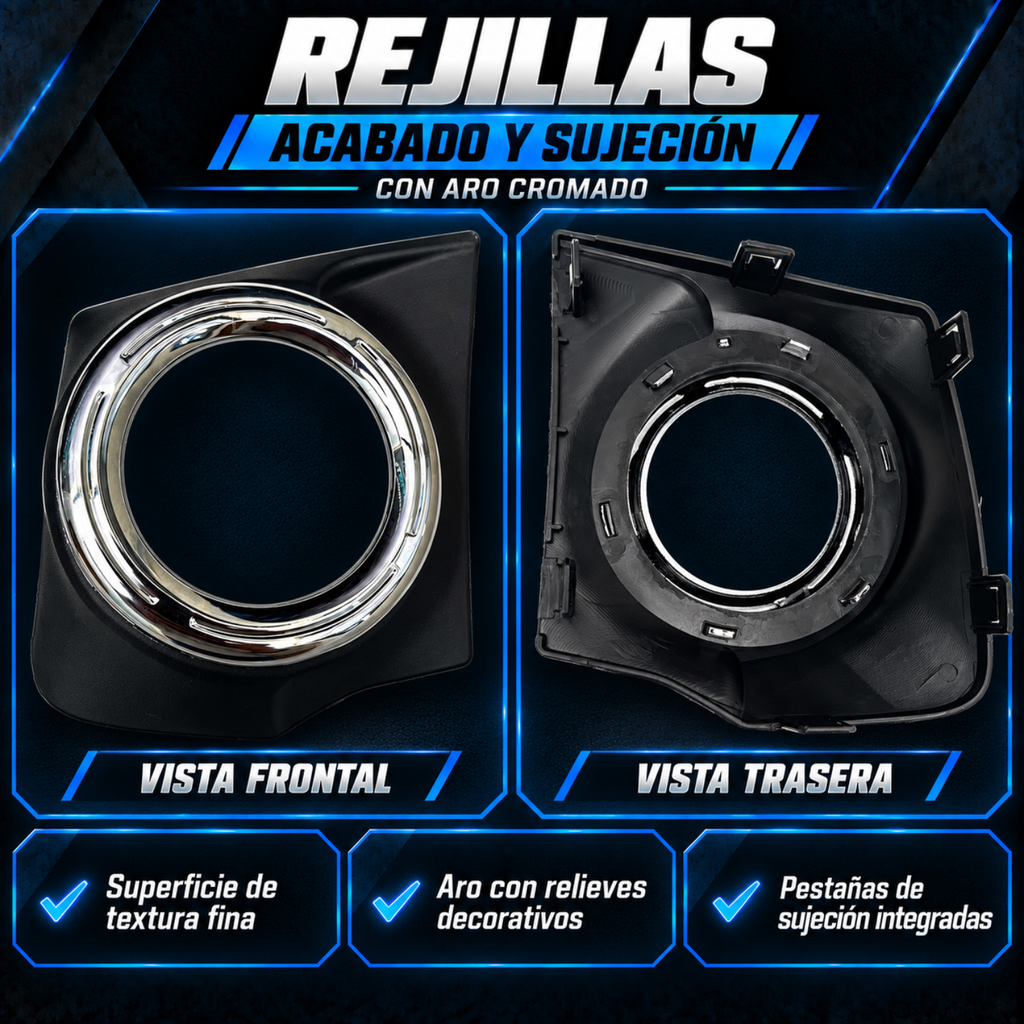 Kit de Faros de Niebla con Rejillas y Aro Cromado para Mitsubishi L200 2016 a 2019