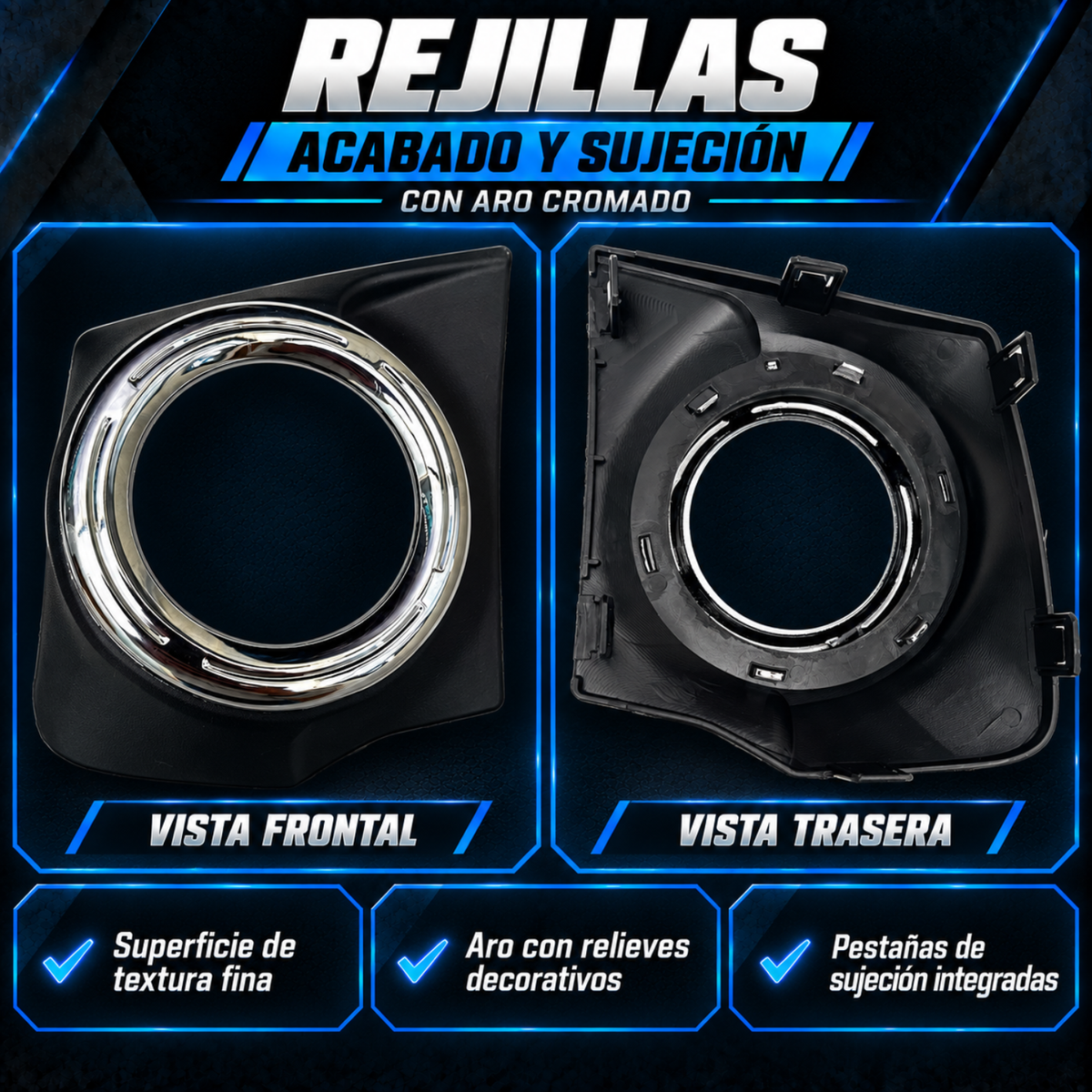 Kit de Faros de Niebla con Rejillas y Aro Cromado para Mitsubishi L200 2016 a 2019