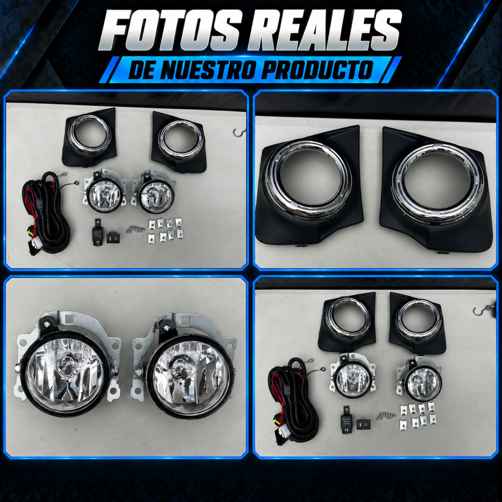 Kit de Faros de Niebla con Rejillas y Aro Cromado para Mitsubishi L200 2016 a 2019
