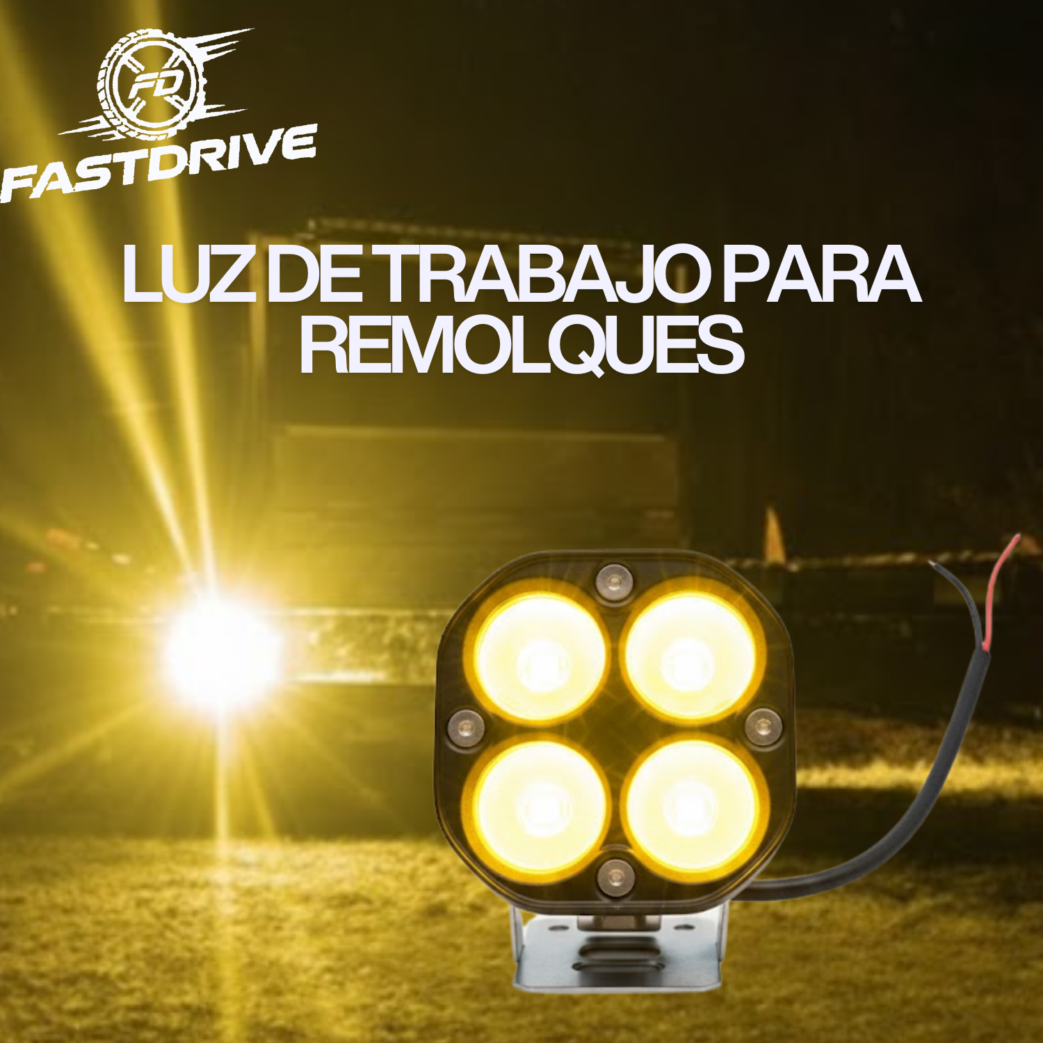 Par Faro Auxiliar 4 Led 40w Cuadrado Amarillo Luz Fija Lupa