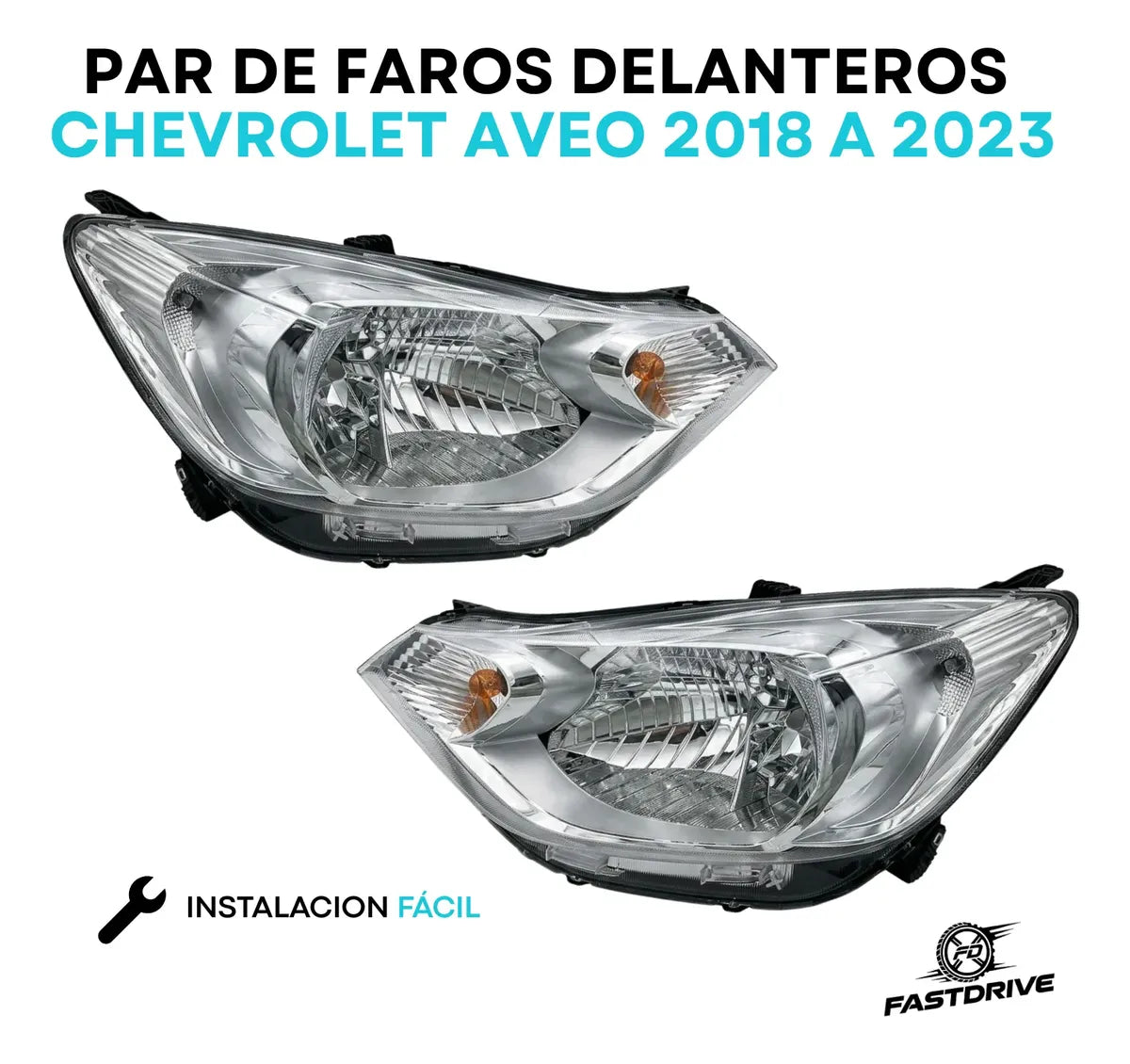 Par De Faros Aveo 2018 A 2023 Cromado C/motor Fastdrive