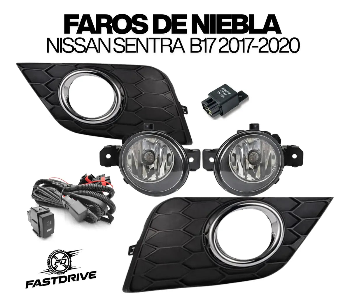 Kit de Faros Niebla Nissan Sentra 2017 A 2020 Con Focos Y Arnes