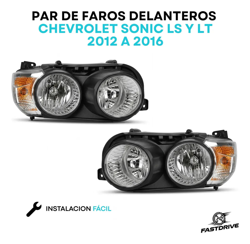 Par de Faros para Chevrolet Sonic LS y LT 2012 a 2016 Cromados de 3 Pines