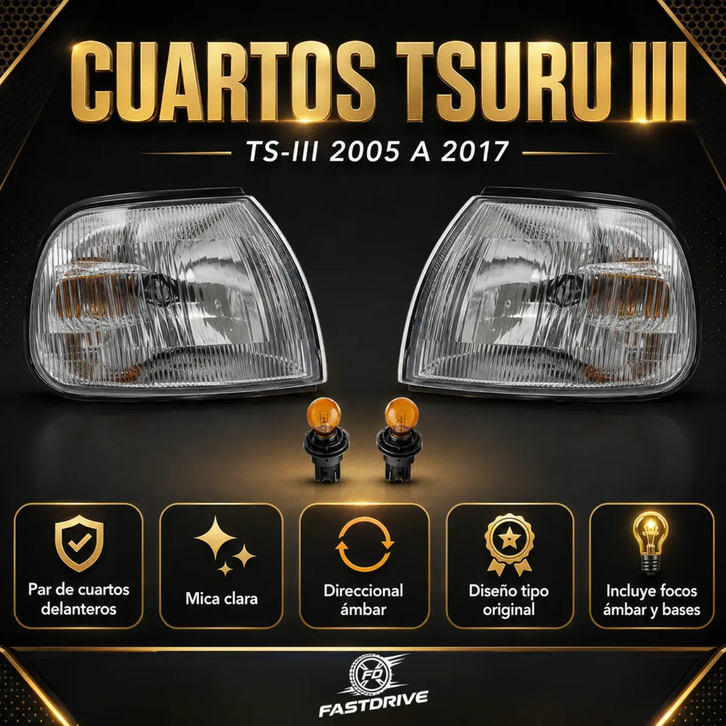 Par de Faros y Cuartos Delanteros para Nissan Tsuru III 2005 a 2017 | Kit Completo