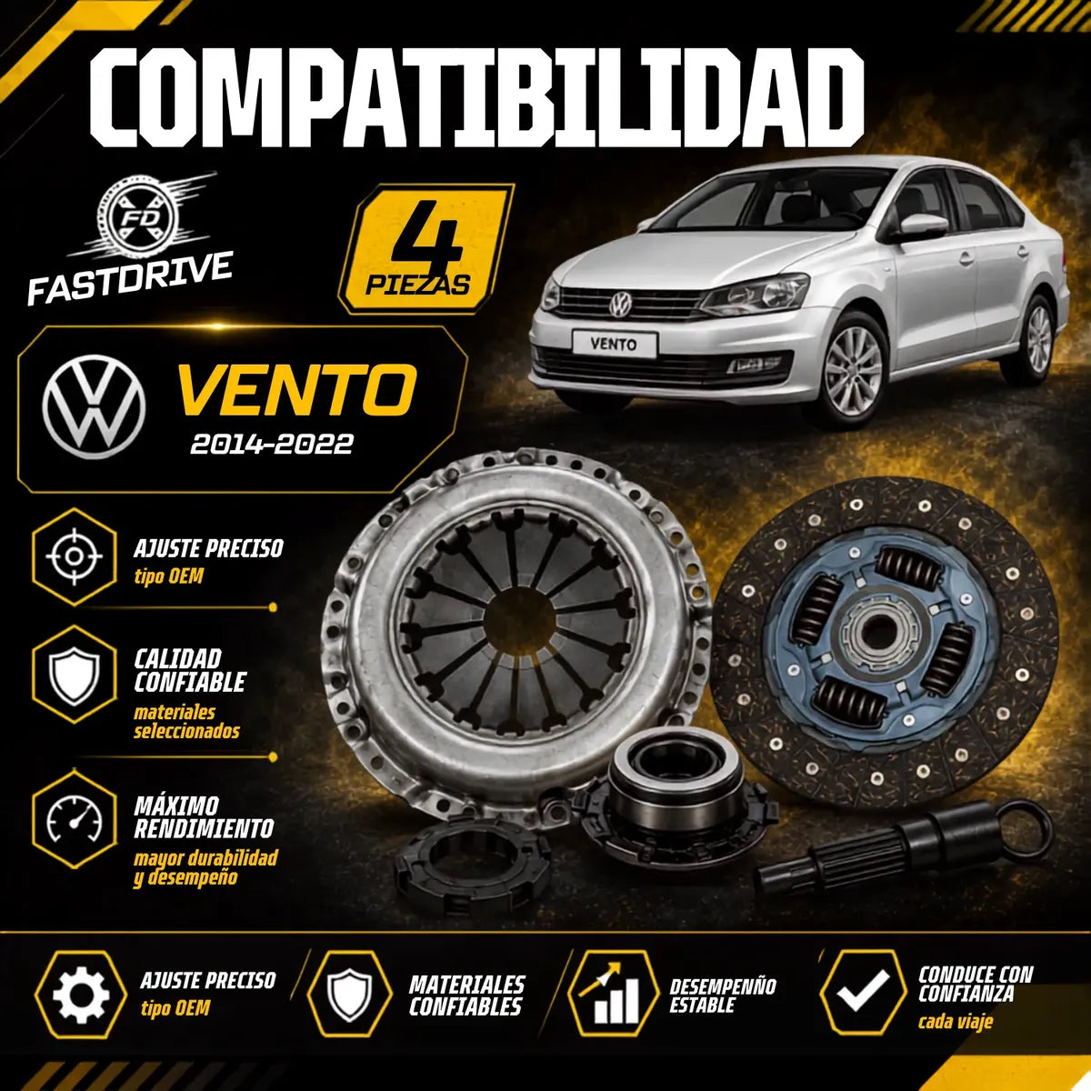 Kit de Clutch para Volkswagen Vento 2014 a 2022 1.6L 622334300