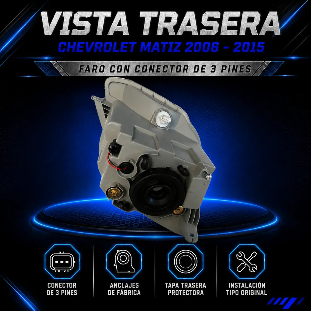 Par de Faros para Chevrolet Matiz 2006 a 2015 Fondo Cromado