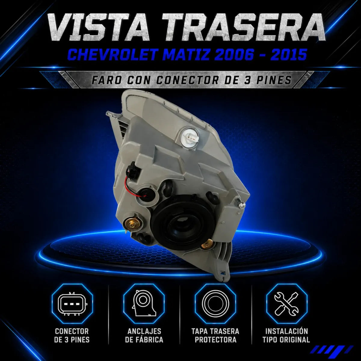 Par de Faros para Chevrolet Matiz 2006 a 2015 Fondo Cromado