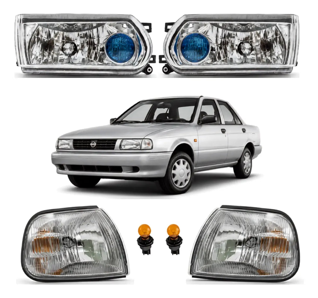 Par de Faros y Cuartos Delanteros para Nissan Tsuru III 2005 a 2017 | Kit Completo