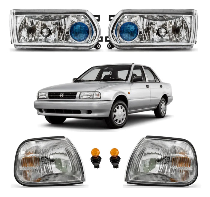 Par de Faros y Cuartos Delanteros para Nissan Tsuru III 2005 a 2017 | Kit Completo