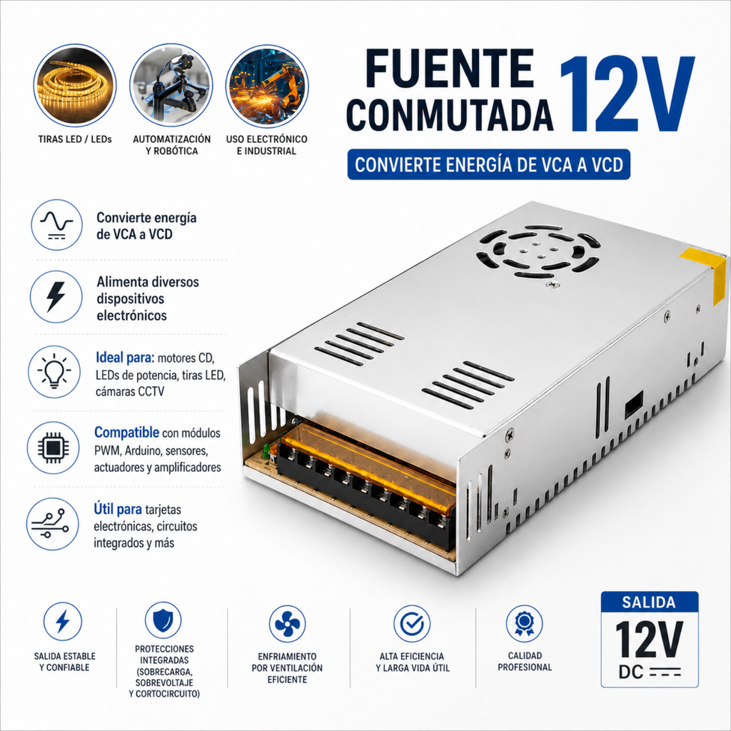 Fuente De Poder Conmutada 12V 40A 480W Aluminio Alta Eficiencia
